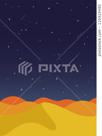 Orange Desert starry sky landscape illustration. Sunset twilight dusk sky for Islamic religion 116928480