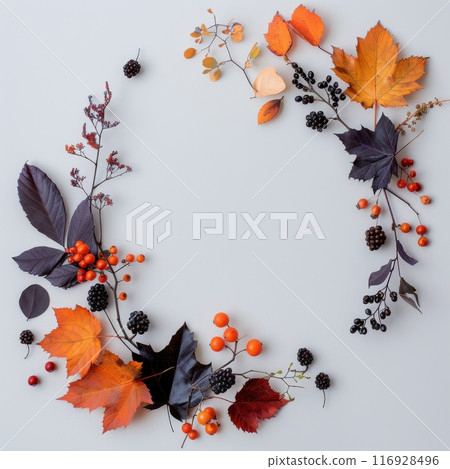 Autumn Leaves and Berries Wreath 116928496