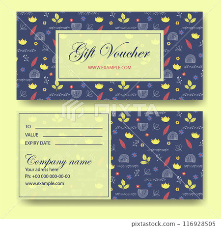 Flourish colorful design gift voucher template. Set of elegant voucher with floral pattern Flourish colorful design gift voucher template. Set of elegant voucher with floral pattern 116928505