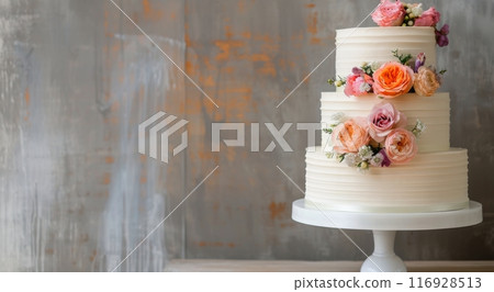 White Wedding Cake With Cherry Blossoms 116928513