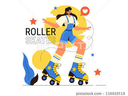 People Riding Roller Skates in a City Park for Outdoor Activities, Sports Recreation or Weekend Leisure on Flat Cartoon Background Vector Illustration 116928519