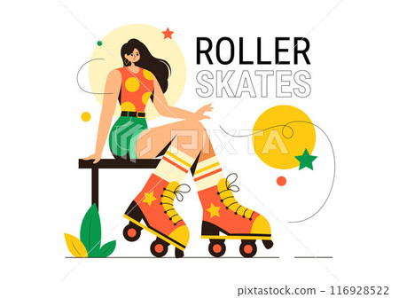 People Riding Roller Skates in a City Park for Outdoor Activities, Sports Recreation or Weekend Leisure on Flat Cartoon Background Vector Illustration 116928522