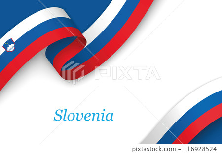 Ribbon with fllag of Slovenia on white background 116928524