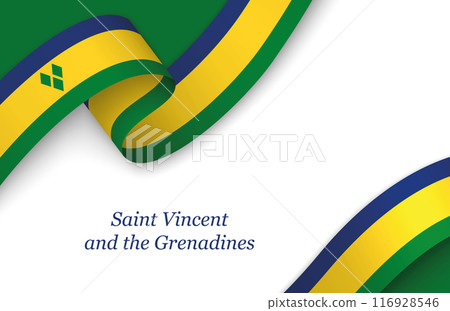 Ribbon with fllag of Saint Vincent and the Grenadines on white background 116928546