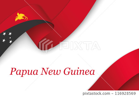 Ribbon with fllag of Papua New Guinea on white background 116928569