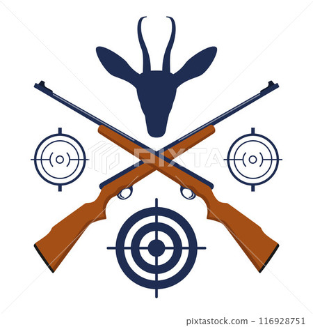 Hunting emblem logo badge label sign hunting icon. Hunting club template. Crossed hunting rifles. Vector. Hunting emblem logo badge label sign hunting icon. Hunting club template. Crossed hunting rifles. Vector. 116928751