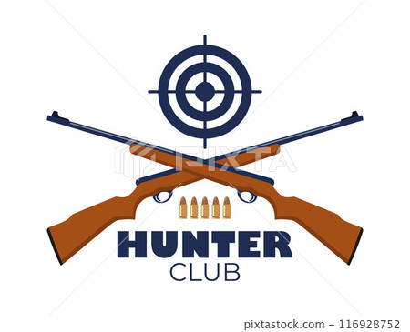 Hunting emblem logo badge label sign hunting icon. Hunting club template. Crossed hunting rifles. Vector. Hunting emblem logo badge label sign hunting icon. Hunting club template. Crossed hunting rifles. Vector. 116928752