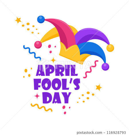 April Fool's Day illustration with Jester hat and text. Vector. April Fool's Day illustration with Jester hat and text. Vector. 116928793