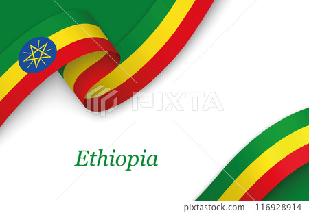 Ribbon with fllag of Ethiopia on white background 116928914