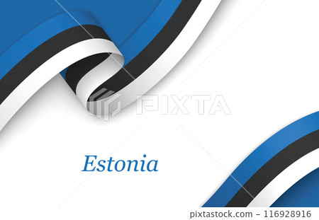 Ribbon with fllag of Estonia on white background Ribbon with fllag of Estonia on white background 116928916