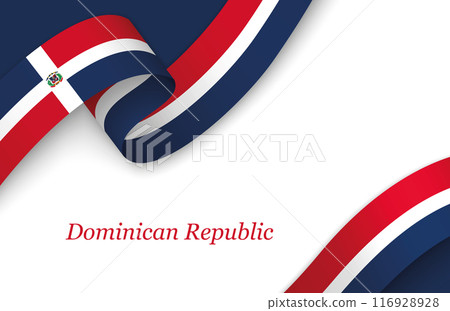 Ribbon with fllag of Dominican Republic on white background Ribbon with fllag of Dominican Republic on white background 116928928