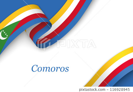 Ribbon with fllag of Comoros on white background Ribbon with fllag of Comoros on white background 116928945