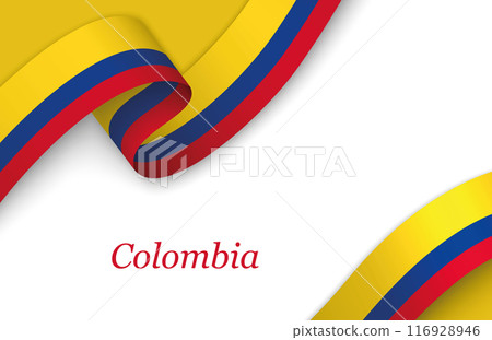 Ribbon with fllag of Colombia on white background Ribbon with fllag of Colombia on white background 116928946