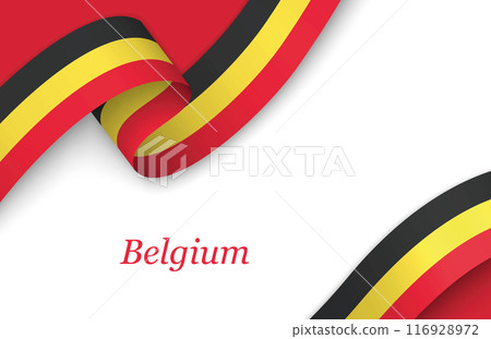 Ribbon with fllag of Belgium on white background 116928972