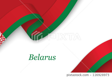 Ribbon with fllag of Belarus on white background 116928973