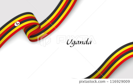 Curved ribbon with fllag of Uganda on white background 116929009