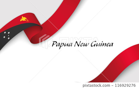 Curved ribbon with fllag of Papua New Guinea on white background 116929276