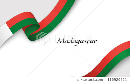 Curved ribbon with fllag of Madagascar on white background 116929311