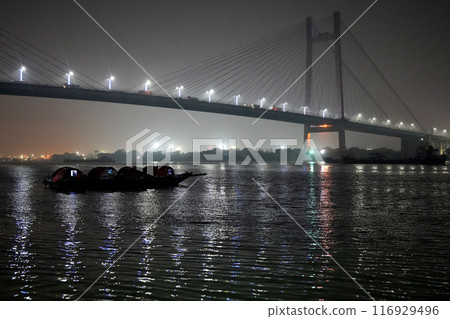View of Second Hooghly Bridge or Vidyasagar Setu at Night 116929496