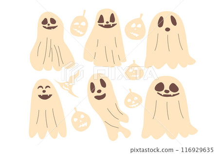 Halloween ghost set . Vector hand drawn illustration. 116929635