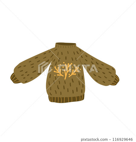 Sweater isolated on white background. Knitted pullover. Vector hand drawn flat illustration Sweater isolated on white background. Knitted pullover. Vector hand drawn flat illustration 116929646