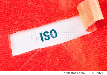 ISO service concept. ISO on a white background under torn paper 116929690