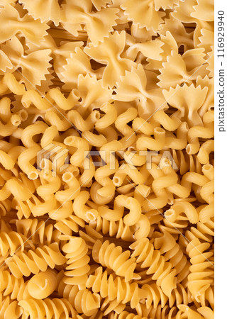 Variety of dry Italian pasta, top view Variety of dry Italian pasta, top view 116929940