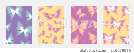 Set brochure y2k aura. Blurred heart, butterfly and stars with aura in trendy style y2k. Set brochure y2k aura. Blurred heart, butterfly and stars with aura in trendy style y2k. 116929976