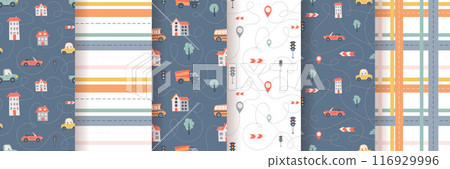 Kids seamless pattern with car, bus and road. Perfect for fabric , digital paper, cards. Kids seamless pattern with car, bus and road. Perfect for fabric , digital paper, cards. 116929996