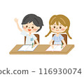 Male and female elementary school students taking summer classes 116930074