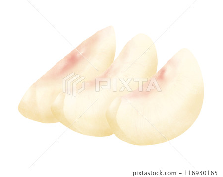 3 slices of white peach (genuine white peach) cut into wedges 116930165