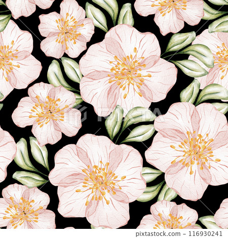 Seamless watercolor floral pattern - green leaves and branches composition on white background, perfect for wrappers, wallpapers, postcards, greeting cards, wedding invitations, romantic events. 116930241