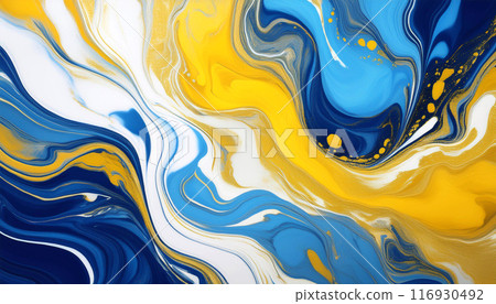 藍色和黃色大理石圖案紋理背景 116930492