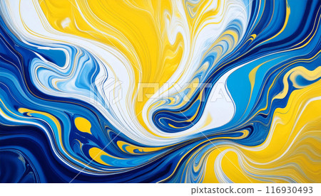 藍色和黃色大理石圖案紋理背景 116930493