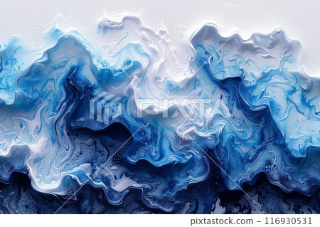 Background of wave with blue and white colors. The wave is very large and has a lot of detail, making it look very realistic 116930531