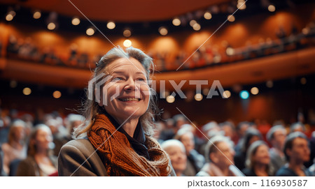 AI image of a woman watching a concert at a concert hall 116930587
