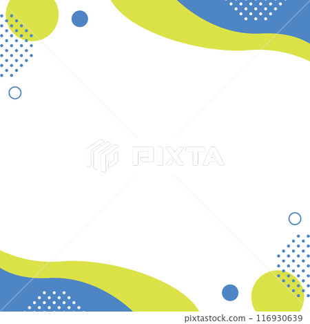 Abstract geometric frame, polka dots and waves, blue and yellow-green 116930639