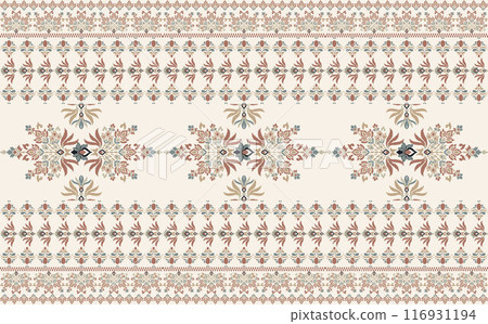 Ikat tribal Indian seamless pattern. Ethnic Aztec fabric carpet mandala ornament native boho chevron textile.Geometric African American oriental traditional vector illustrations. Embroidery style. 116931194