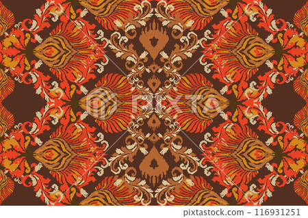 Ikat tribal Indian seamless pattern. Ethnic Aztec fabric carpet mandala ornament native boho chevron textile.Geometric African American oriental traditional vector illustrations. Embroidery style. Ikat tribal Indian seamless pattern. Ethnic Aztec fabric carpet mandala ornament native boho chevron textile.Geometric African American oriental traditional vector illustrations. Embroidery style. 116931251