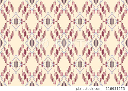 Ikat tribal Indian seamless pattern. Ethnic Aztec fabric carpet mandala ornament native boho chevron textile.Geometric African American oriental traditional vector illustrations. Embroidery style. 116931253