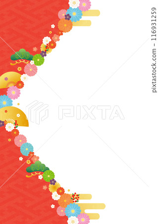 Background material-Flowers, plum blossoms and fans 2024-14 116931259