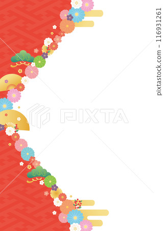 Background material-Flowers, plum blossoms and fans 2024-14 Vector 116931261