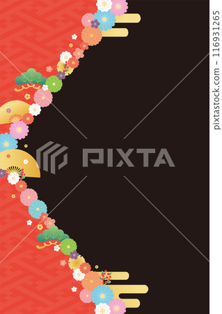 Background material-Flowers, plum blossoms and fans 2024-15 vector 116931265