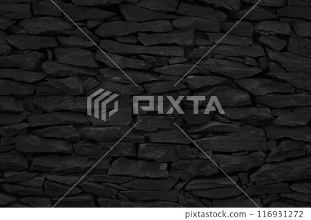 Old dark black stone brick wall texture with vintage style for background and design art work. 116931272