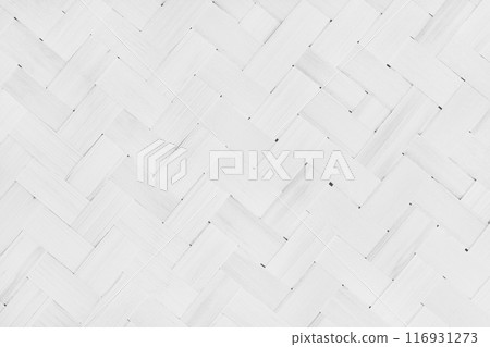 Old white bamboo weaving pattern, woven rattan mat texture for background and design art work. 116931273