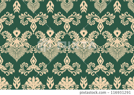 Ikat tribal Indian seamless pattern. Ethnic Aztec fabric carpet mandala ornament native boho chevron textile.Geometric African American oriental traditional vector illustrations. Embroidery style. 116931291