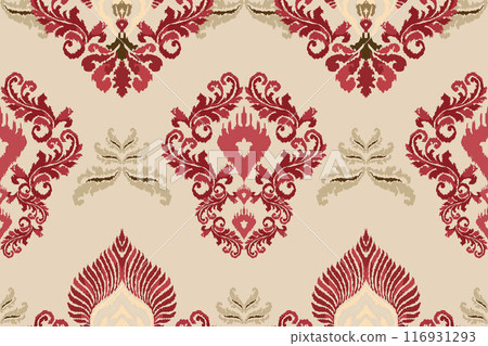 Ikat tribal Indian seamless pattern. Ethnic Aztec fabric carpet mandala ornament native boho chevron textile.Geometric African American oriental traditional vector illustrations. Embroidery style. 116931293