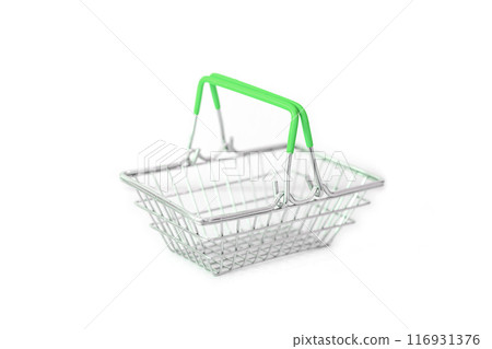 Symbolic of shopping online, the empty mini basket on white background. 116931376