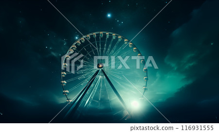 A Broken Ferris Wheel Stands Tall Under a Starry Night. Generative AI 116931555