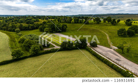 Aerial view of the new cemetry at Rosscor Bridge in Enniskillen, Northern Ireland 116931691